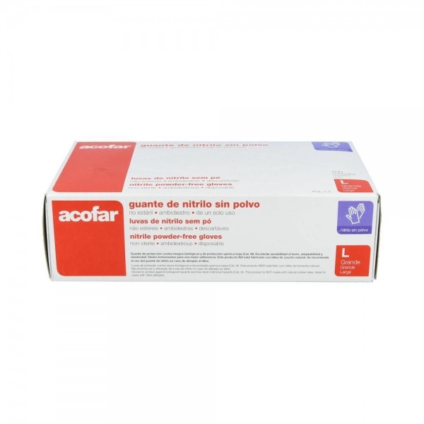 Guantes Acofar Nitrilo Azul T/L 100 Un S/Polvo