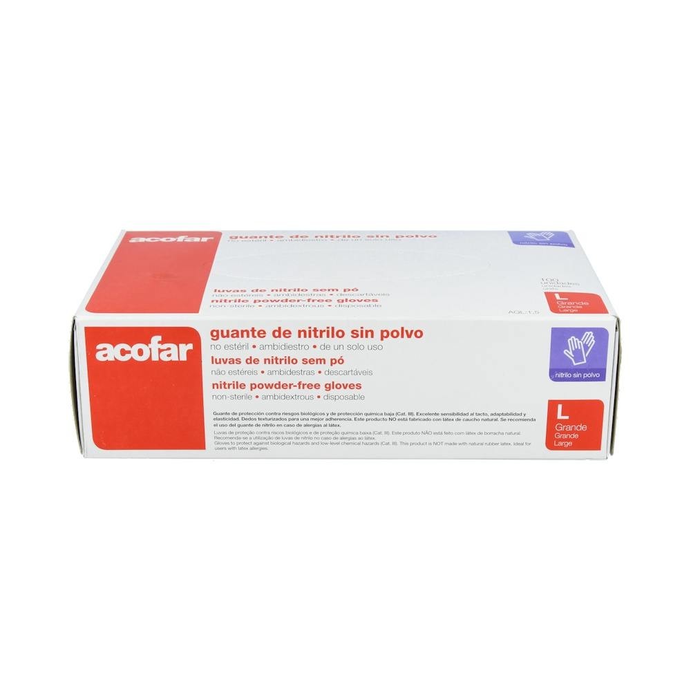Guantes Acofar Nitrilo Azul T/L 100 Un S/Polvo