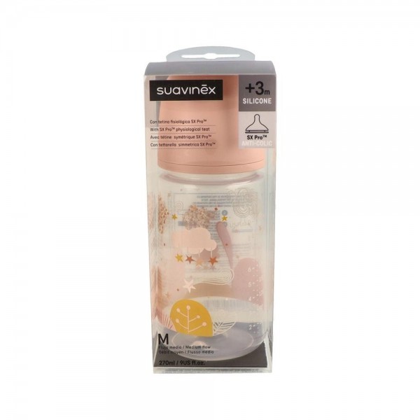 Biberon Suavinex Tetina Fisiologica Silicona T/U +3M Flujo M 270Ml 1 Un