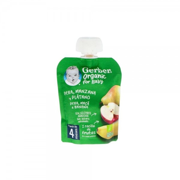 Gerber Pouch Organic Pera, Manzana, Platano 90 G
