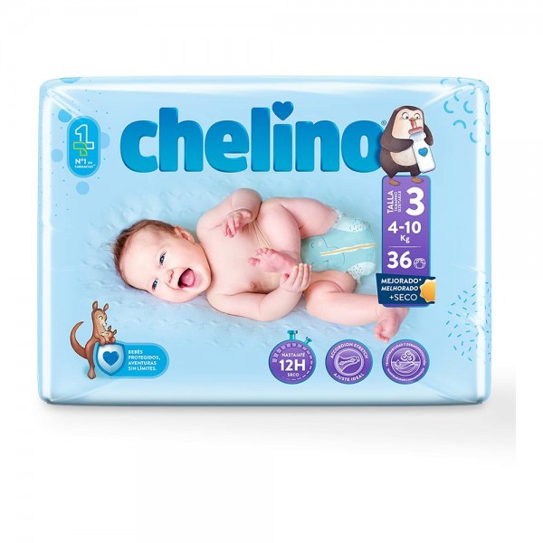 Chelino Pañal T-3. Tumbado. De 4 A 10 Kg. Bsa. 36 U.