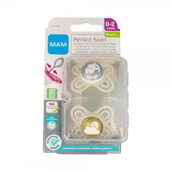 Chupete Mam Perfect Start Sili Fisio 0-2 M 2 Un Neutro